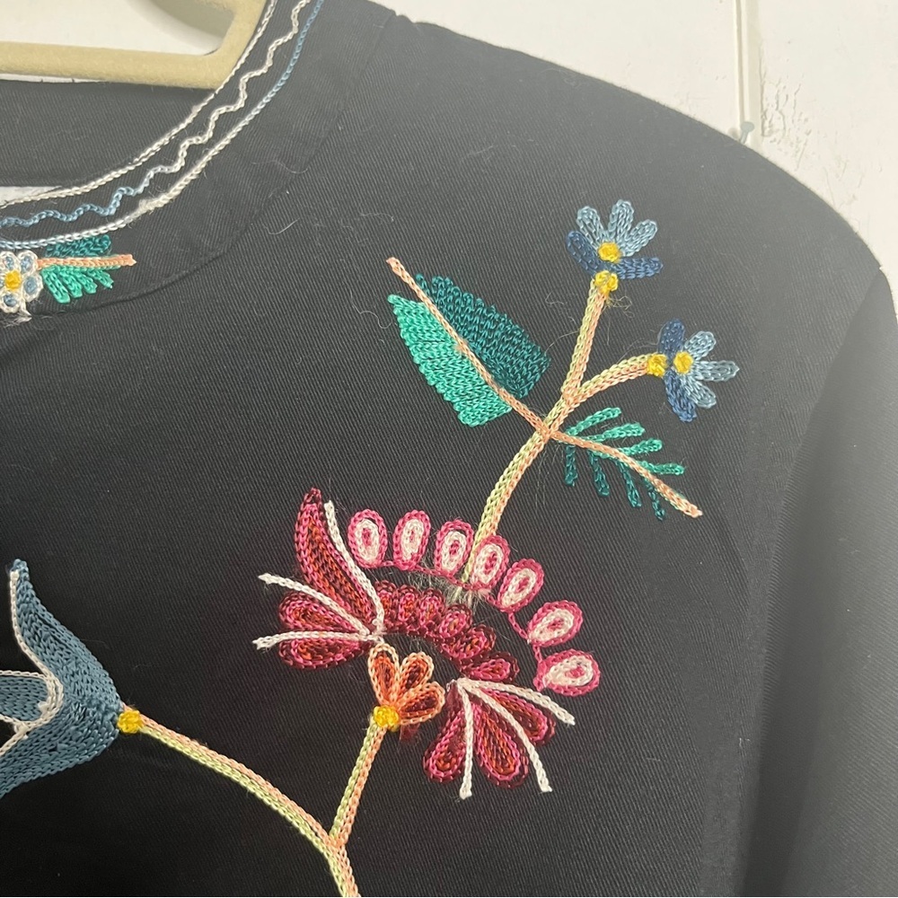 Vintage 90s Bedford Fair Embroidered Black Floral Jacket Folk Women's L - Picture 4 of 9